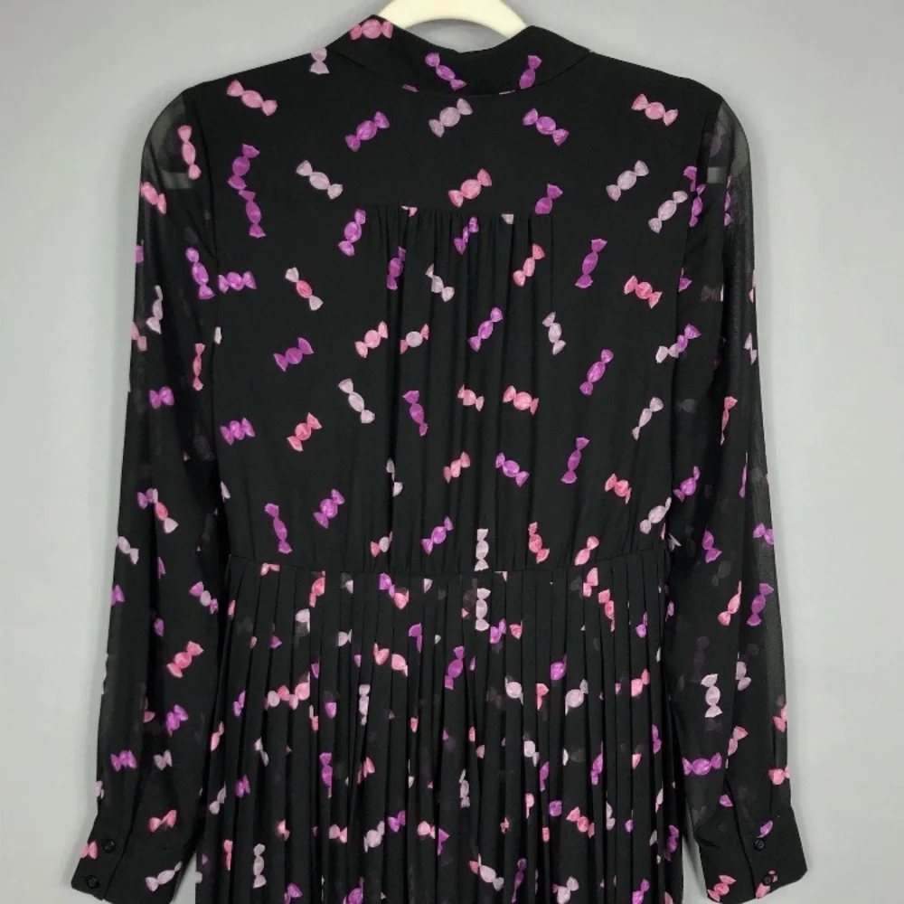 Kate Spade Sweets Candy Print Chiffon Shirt Dress SZ 6 Black Pink Purple Formal